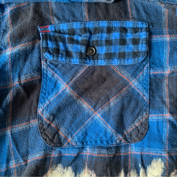 BDG Blue Plaid Flannel Cropped Acid Wash Button Up Long Sleeve Urban Outfitters - Picture 7 of 7